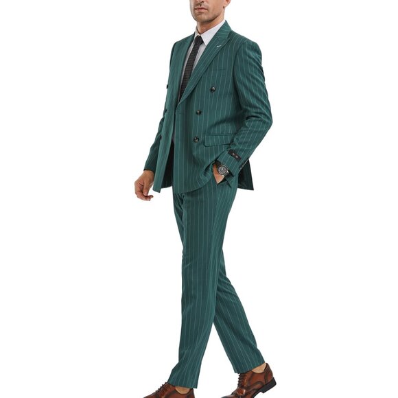 Hunter Pinstripe Double Breasted Peak Lapel Skinny Fit Men's Suit
